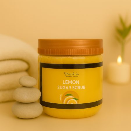 Gele pot Lemon Sugar Scrub met oranje deksel